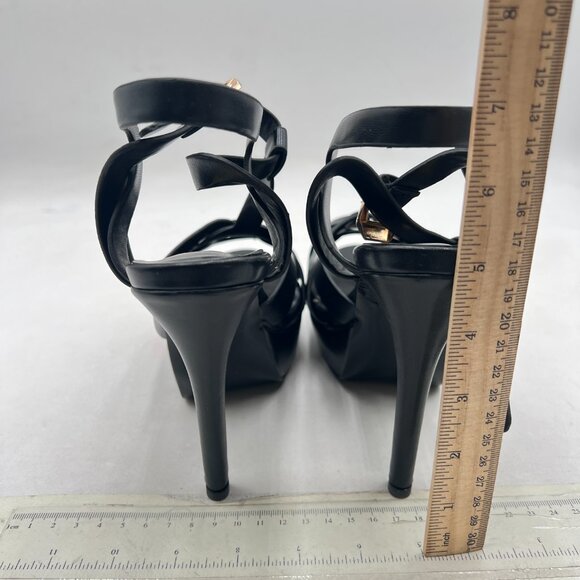 FSJ Black T-Strap Platform Sandals Peep Toe Ankle Strap Stiletto Heels Shoes - Picture 5 of 8